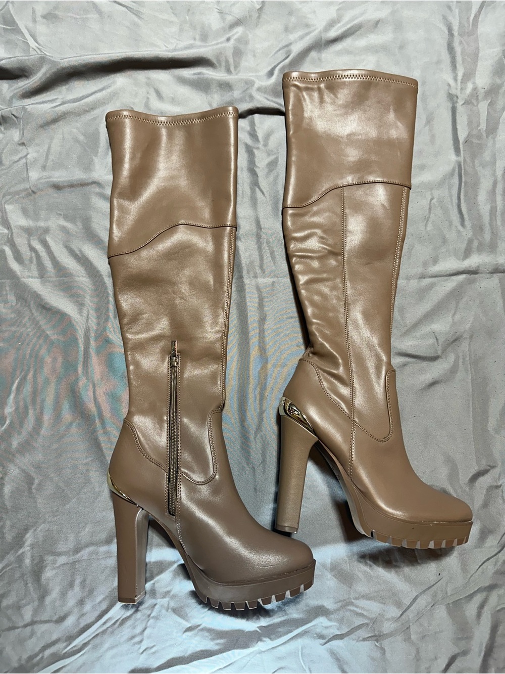 Guess Taupe Knee-High Platform Heel Boots